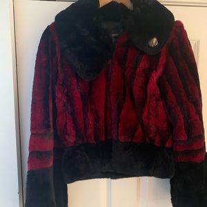 Vintage Rabbit Burgundy & Black Jacket Coat